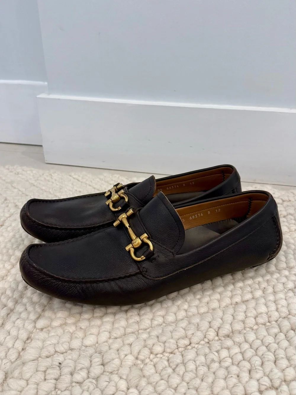 Salvatore Ferragamo Brown Leather Horsebit Loafers with Gold Hardware